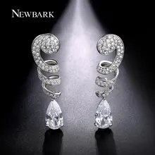 NEWBARK Newest Long Earrings Spiral Shape Pave CZ Diamond With Teardrop Pendant Earrings For Women Silver Color Wedding Jewelry