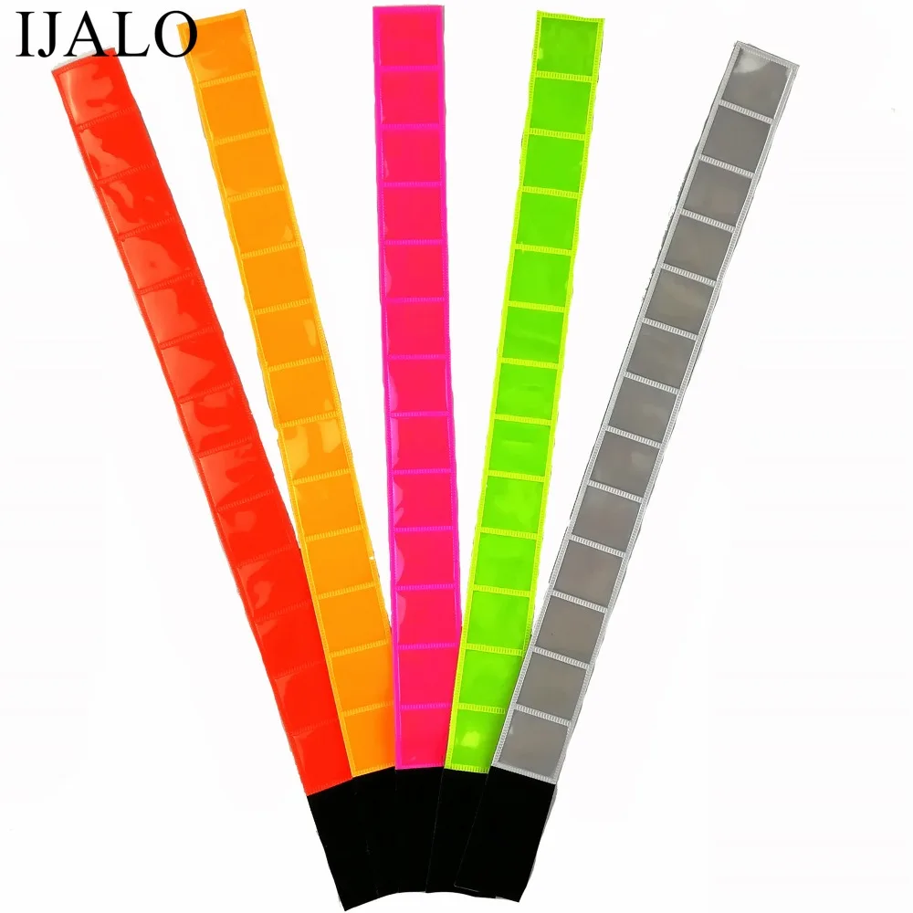 

38CM Soft PVC Fluorescent Reflective wristband with Velcro back High visibility Armband bracelets for Cycling Running Jogging