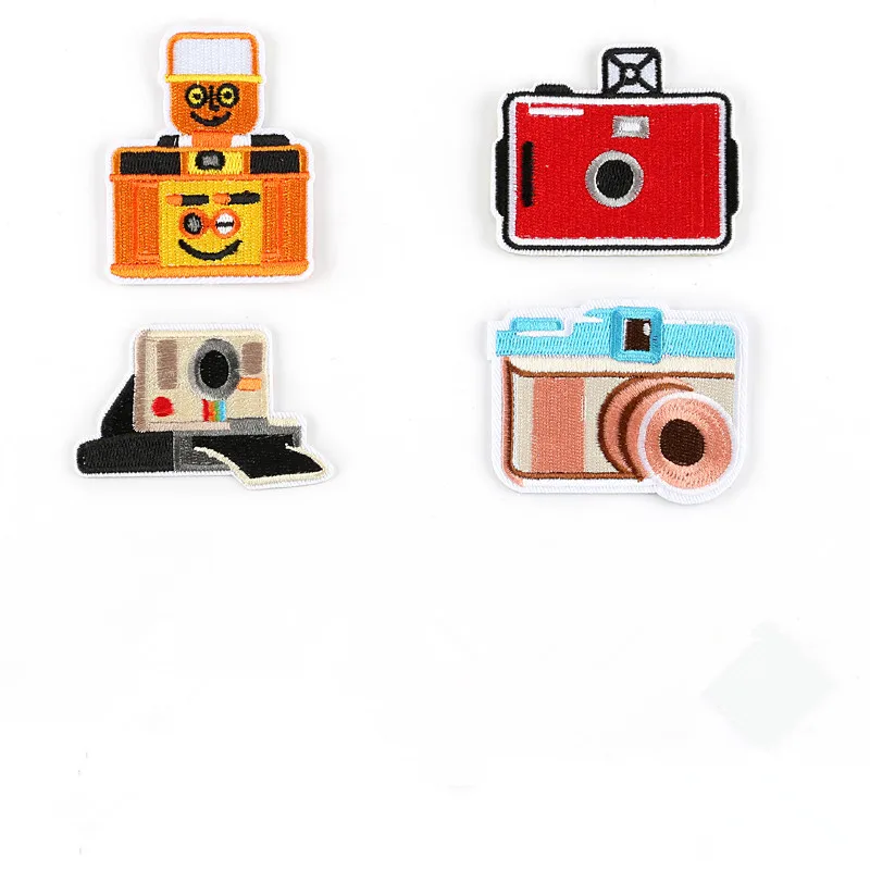 

1 PCS Cartoon Camera Patches for Kids Clothes Iron on Appliques DIY Stripes Embroidery Stickers Sew on Vintage Stamp Badges @N