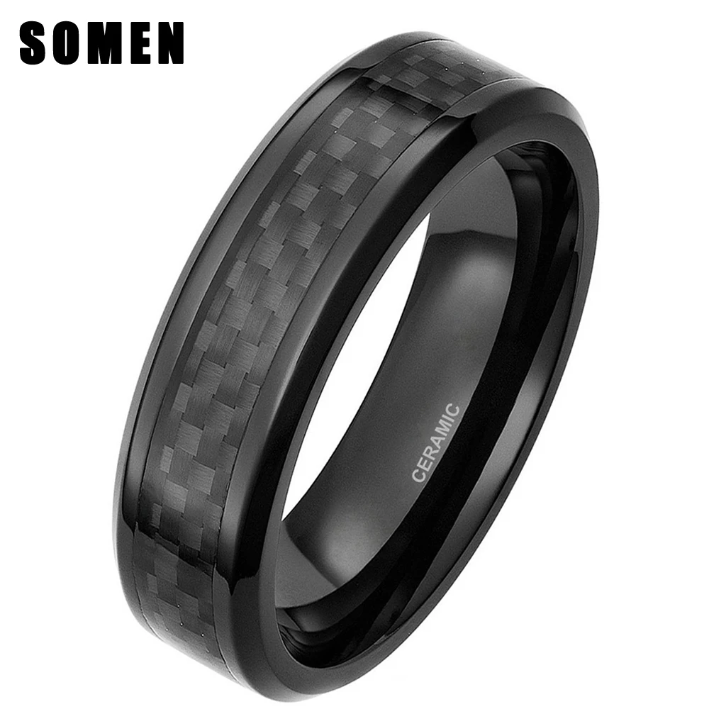 Somen Ceramiczne Obrączki Męskie Czarne Włókno Węglowe Wkładka Męska Pierścionek Zaręczynowy 6mm 8mm Męskiej Biżuterii Bague Ceramique Bague Ceramique Femmeengagement Ring Male Aliexpress
