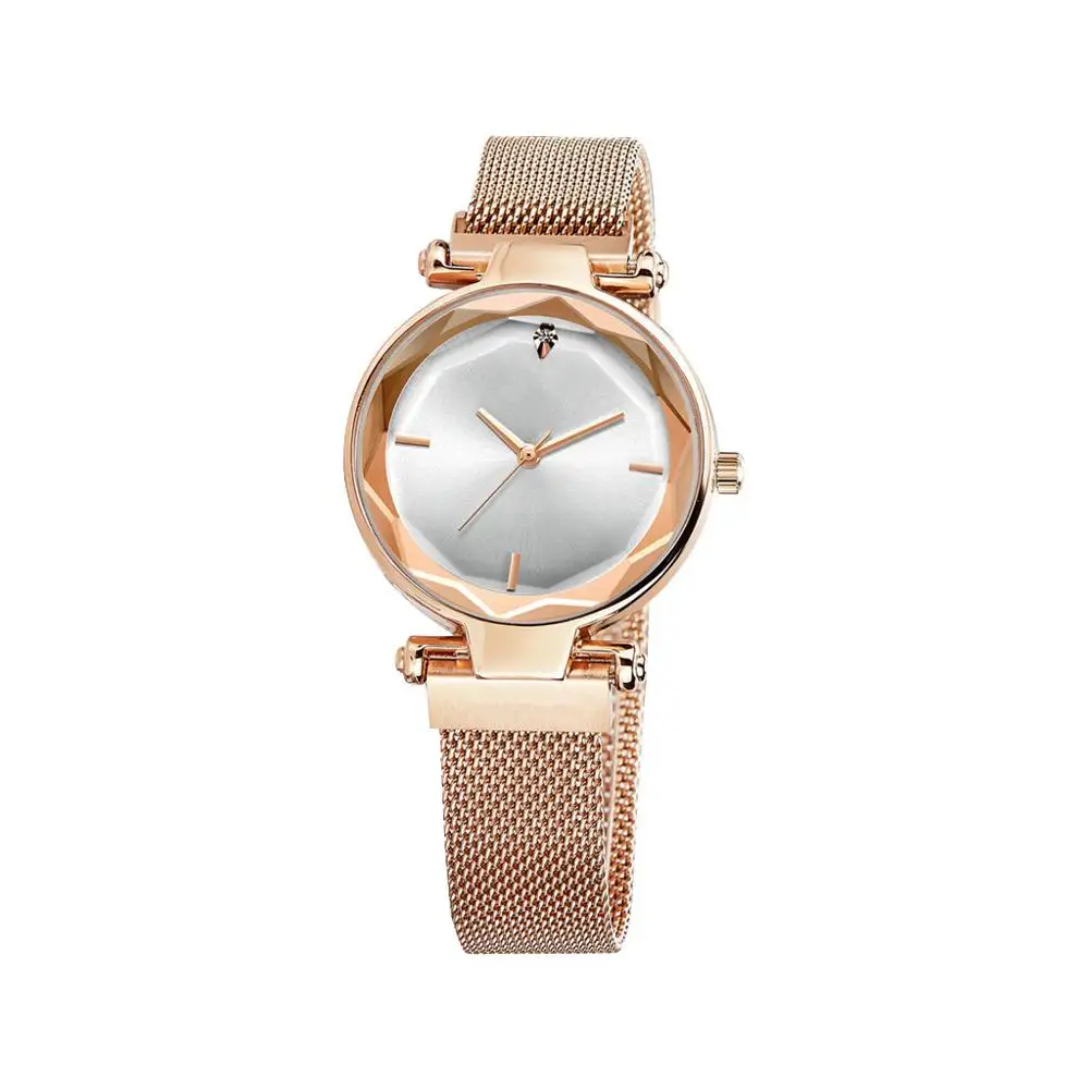 Простые женские часы, модные женские часы, роскошные кварцевые наручные часы, неправильный циферблат, магнитная пряжка, ремешок Zegarki Damskie@ 50 - Цвет: Rose Gold
