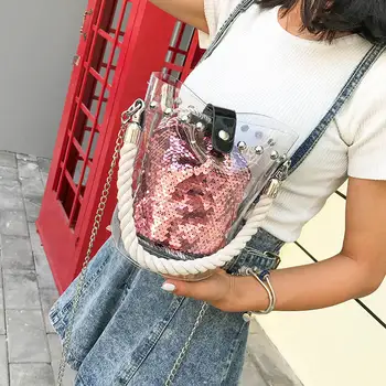 

TCGAD Women Bag Shining sac transparent femme 2019 nouveau PVC Bagsbags for women Handbags Bucket Composite Bag transparent