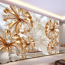 Пользовательские фото обои 3D стерео Золотой алмаз цветок Ювелирная роспись Гостиная ТВ диван фон стены Роскошные Papel де Parede 3D