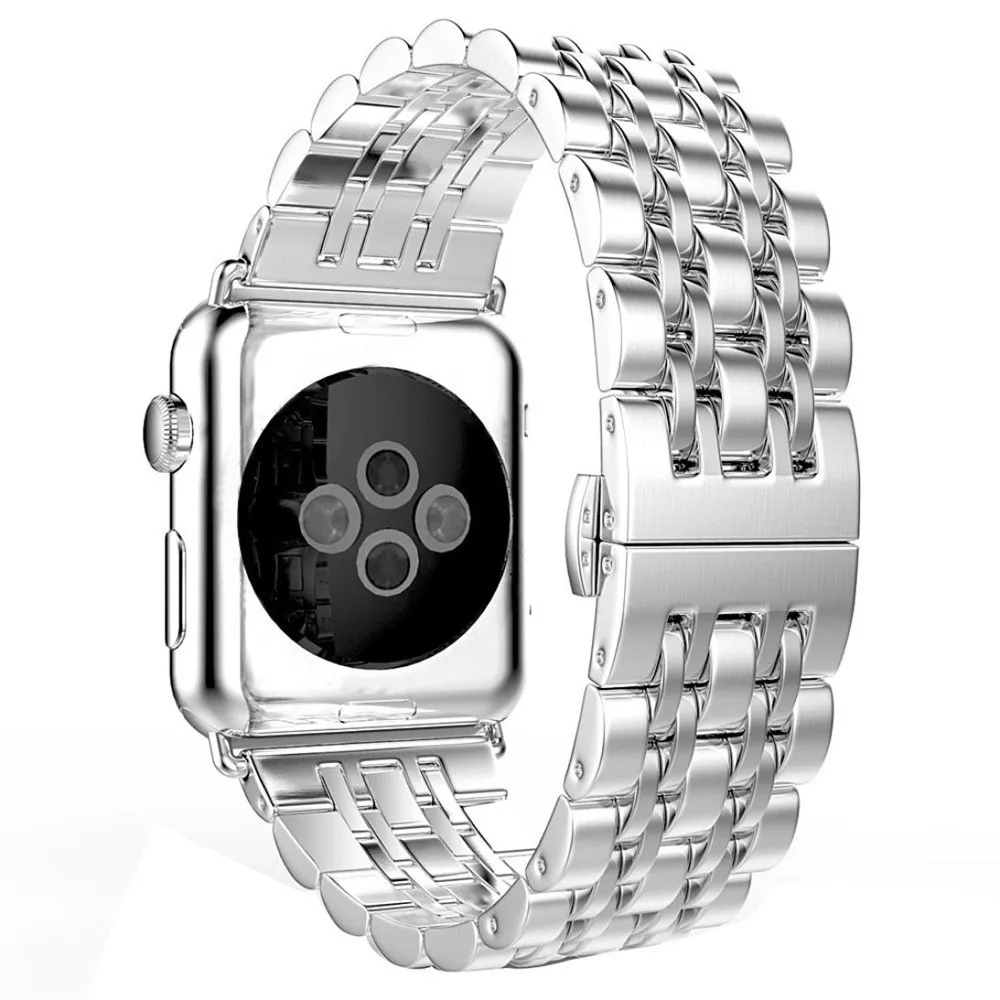 Ремешок из нержавеющей стали для Apple Watch Band 38 мм 42 мм 7 звеньев ремешок для часов металлические умные часы браслет для Apple Watch Series 4 3 2 1