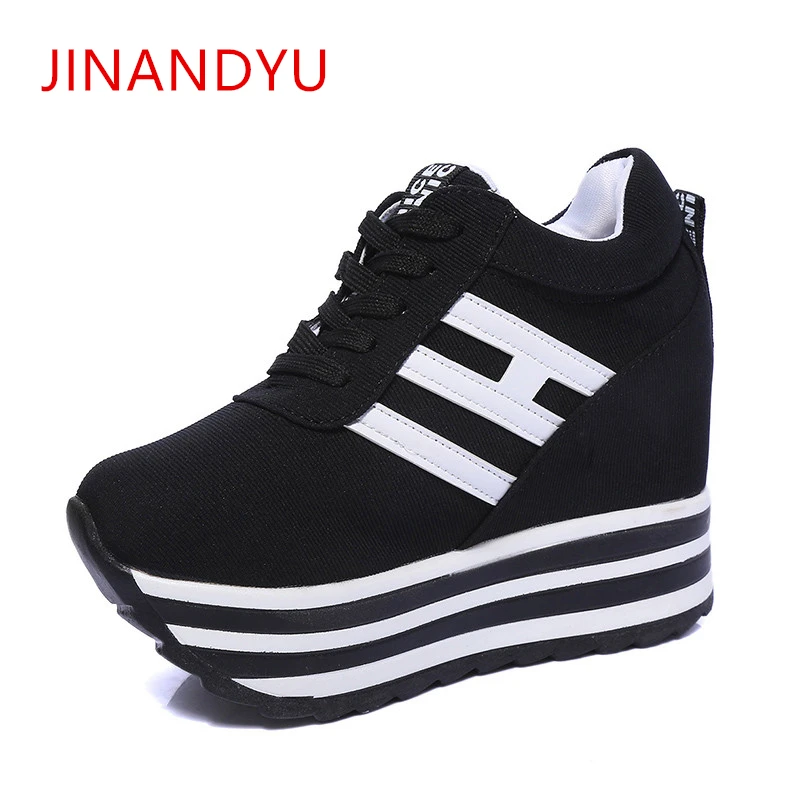 

Wedge Platform Shoes Canvas Height Increasing Sneakers 2019 New Lace-Up Casual Woman Vulcanized Shoes lady 9CM High Heel Sneaker