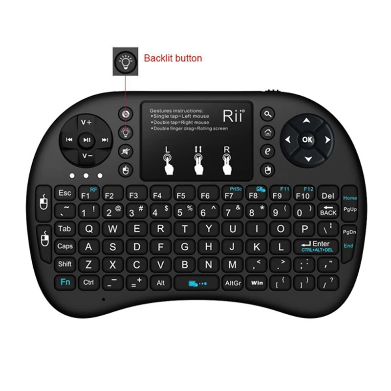 melhor Original Rii i8 + Backlit Teclado Sem Fio 2.4g Apoio Hebraico Russo Inglês Com Mouse TouchPad para Tablet PC Mini projetor