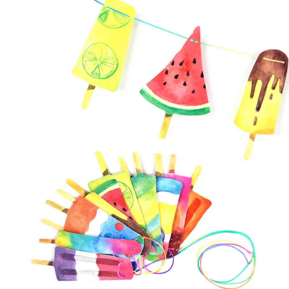 

Hand-Painted Colorful Popsicle Banner Back To School/Summer Party Ice Cream Bar Ice Pop Garland Kids Birthday Party Decorations