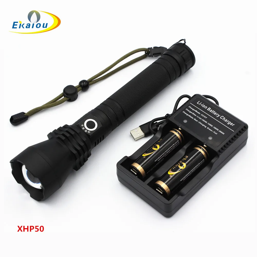 

50000 lumens xhp50 powerful LED Flashlight USB Telescopic Zoom hunting light Aluminum camping for 18650 Rechargeable battery