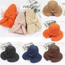 Пляжные кепки Для женщин соломенная шляпа Bowknot Stripe Floppy Складная Roll up пляж Кепка Солнцезащитная для маска для лица каникулы#2p23