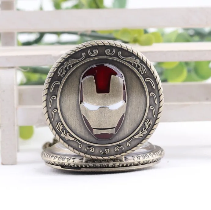 

Men & Women Laser Engraved Pocket Watch Iron Man Spiderman Marvel Comics Movie Series Flip Fob Watches with Chain for Men Women