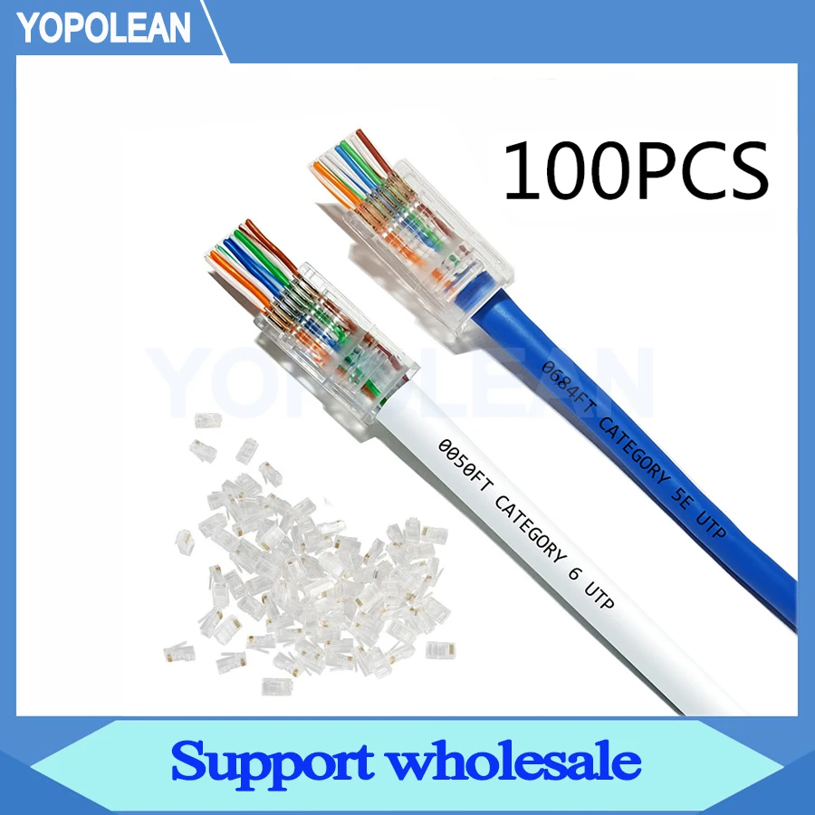 Сетевой модульный штекер 100 шт./лот RJ45 8P8C CAT5e CAT6 концевой разъем для