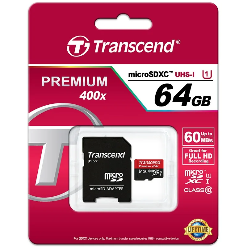 Brand Transcend microSDHC Card Class 10 64GB UHS TF Flash Memory Card