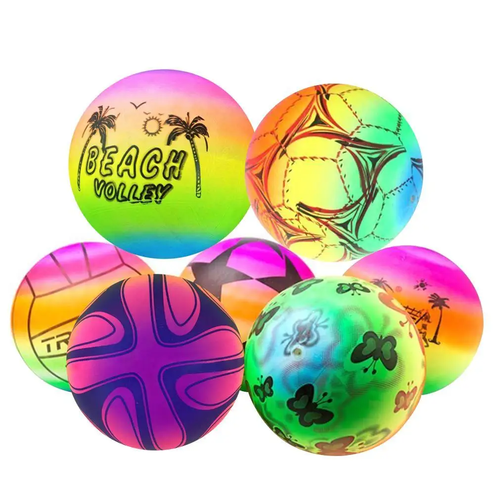 

Noverty Summer Beach Ball Inflatable Pool Swim Rubber Rainbow Beach Volleyball Garden Game Net Kids Toy Random Color