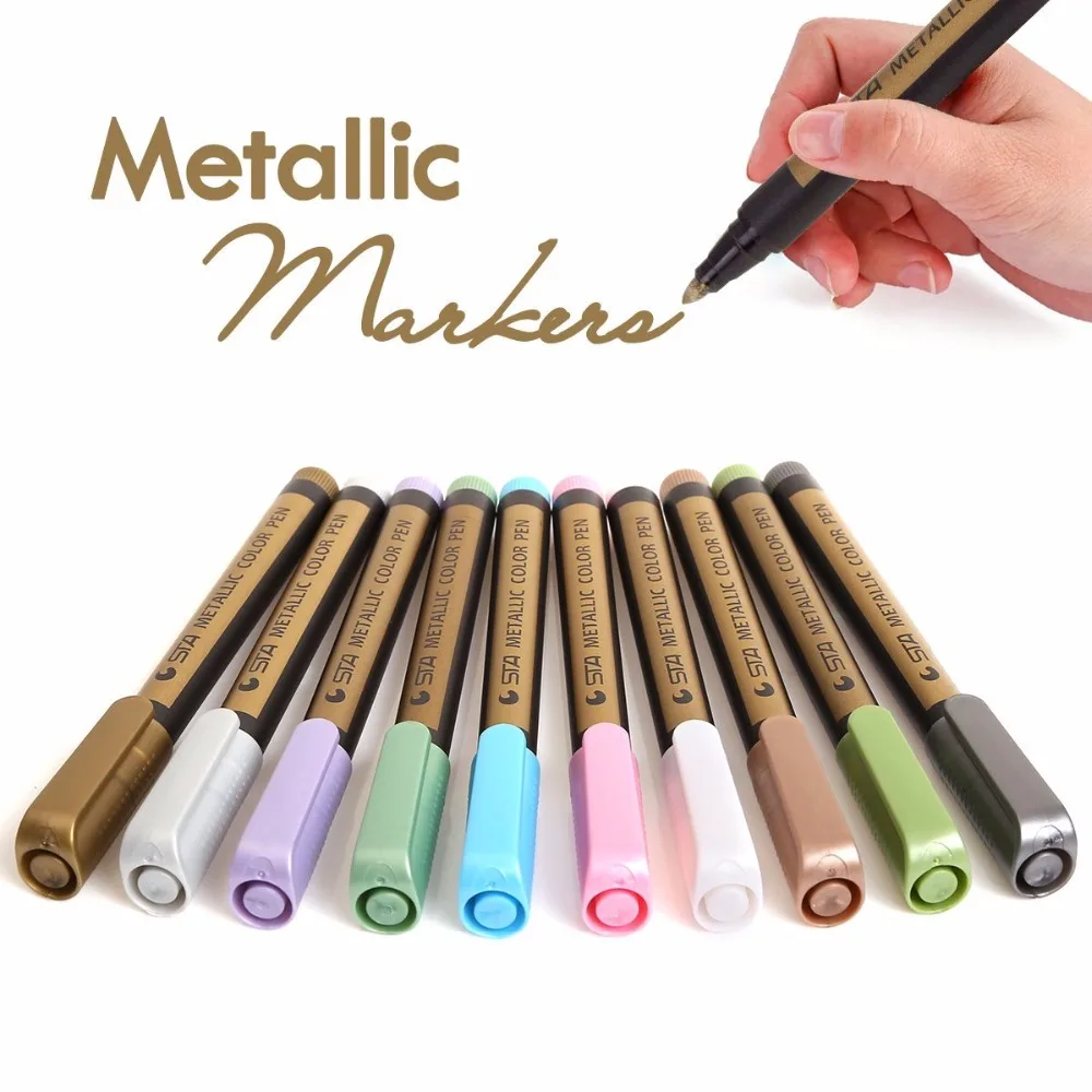 STA 10 Color Set Metallic Art Markers DIY Scrapbooking Crafts Watery Markers Pen Light Pen For