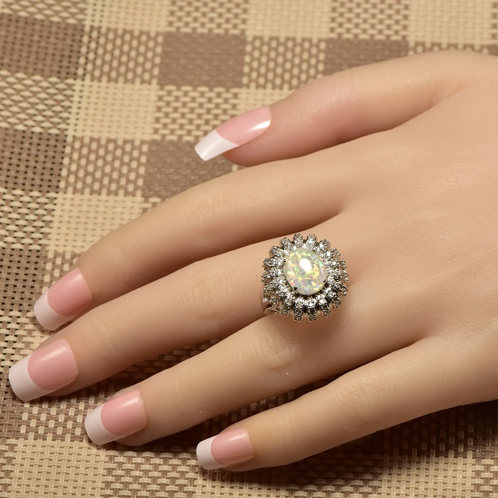 Женское кольцо из серебра 925 пробы с белым огненным опалом|ring size|ring size 5crystal ring |