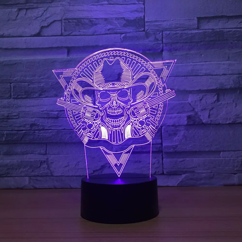 Led череп ночник креативный 3D красочный сенсорный акриловая атмосферная лампа 1311