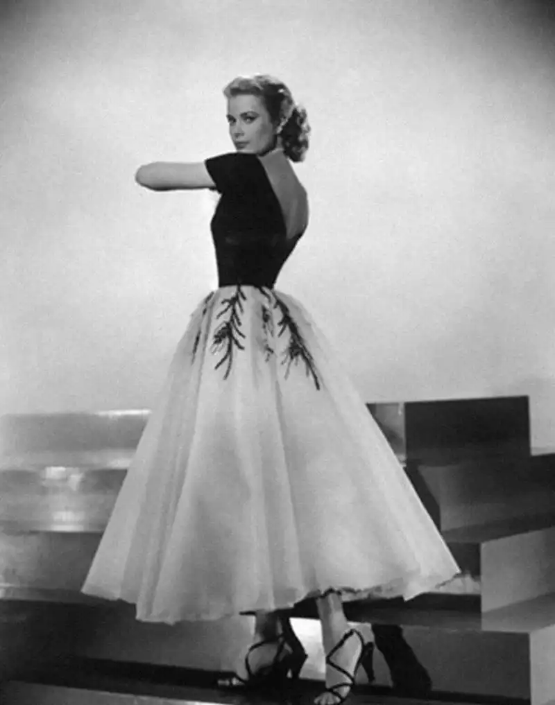 monochrome evening dress