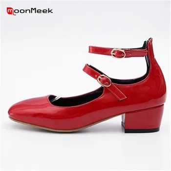 

MoonMeek 2018 new hot with buckle simple spring autumn fashion square heel women shoes ladies pumps sweet woman med heel