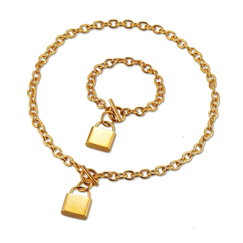 BAOYAN, винтажный комплект ювелирных изделий с золотым замком, ожерелье из нержавеющей стали, браслет; Комплект бижутерии, африканские Свадебные Ювелирные наборы для женщин
