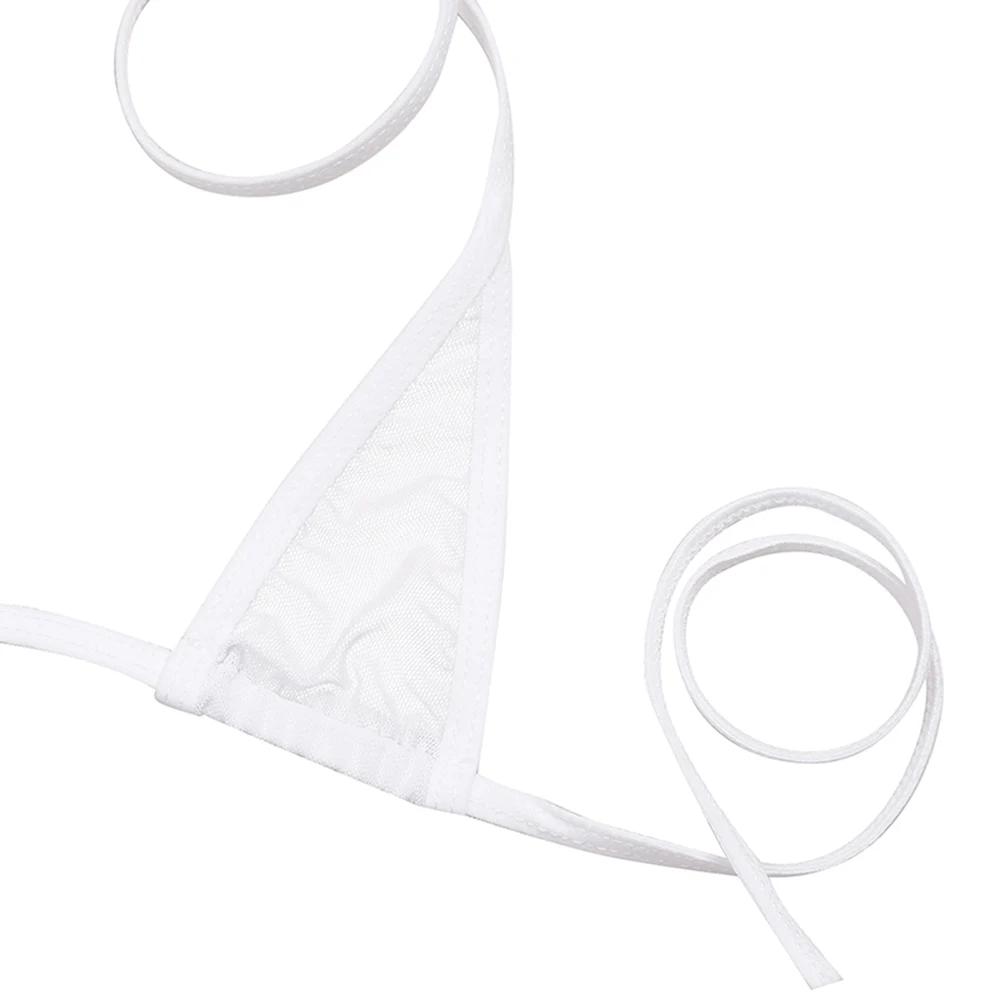 iEFiEL Sexy Women Lingerie Set Mesh See-through Halter Bikini Top with Tie Side G-string Brief Sets Adjusted-straps Line