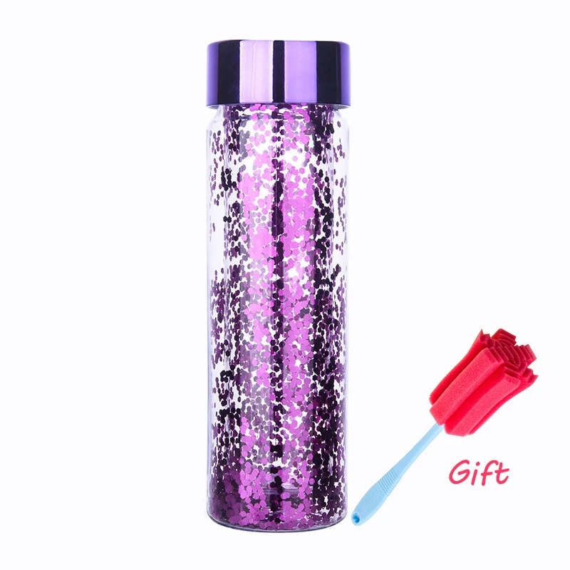 600 мл модная блестящая портативная бутылка для воды, спортивный герметичный пластиковый чайник для путешествий, кемпинга, походов, офиса, детская бутылка для воды - Цвет: Purple