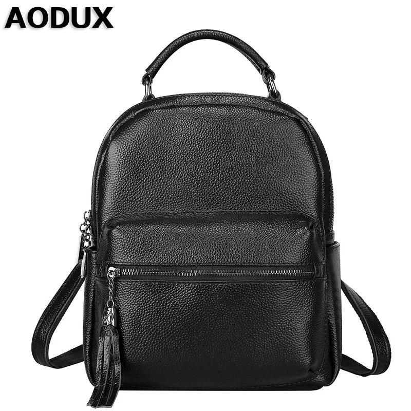 

AODUX Backpacks Soft Genuine Leather Women Ladies Girls Designer Backpack Real Cowhide School Bag Cuero Genuino Mochila