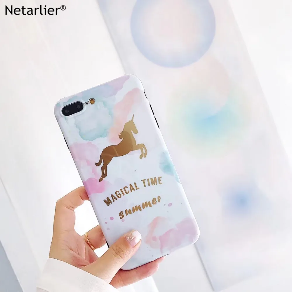 Netarlier чехол для iPhone 7 8 хлопок конфеты Dreamy хром Единорог телефона волшебное время