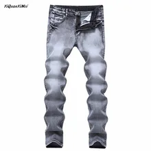 YiQuanYiMei, модные, Лидер продаж, мужские джинсы, серые, повседневные джинсы, узкие, прямые, высокая эластичность, подходят, свободные, талия, джинсы для мужчин