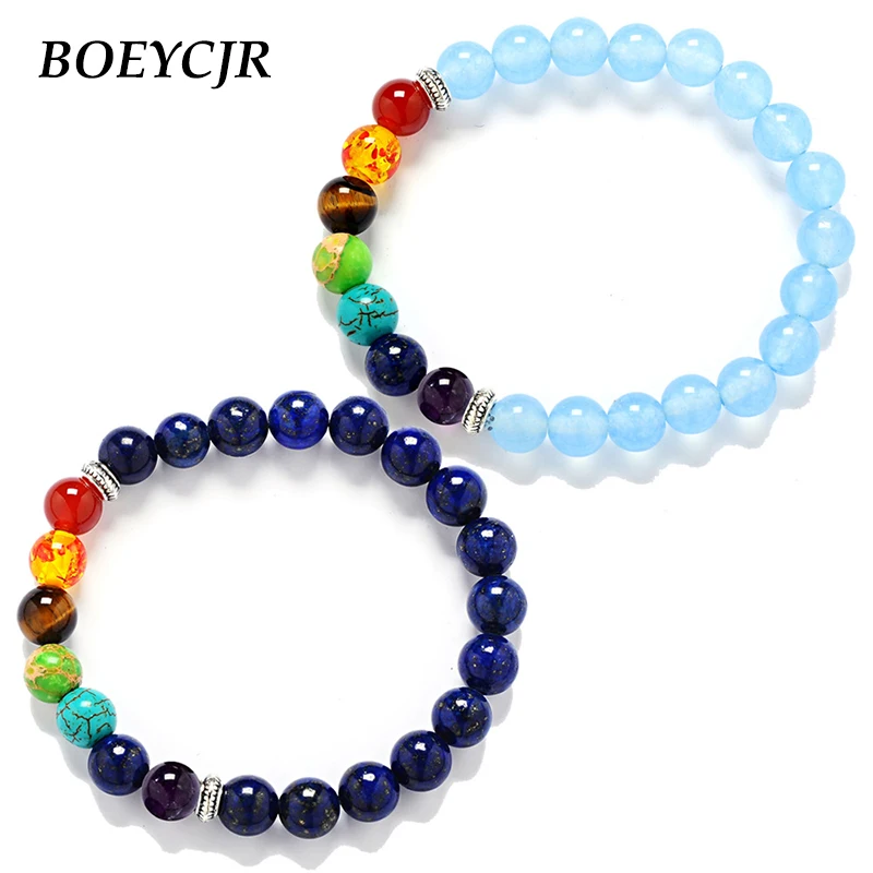 

BOEYCJR Seven chakras Stone Beads Bangles & Bracelets Vintage Jewelry Natural Stone Energy Yoga Bracelets for Women or Men 2019