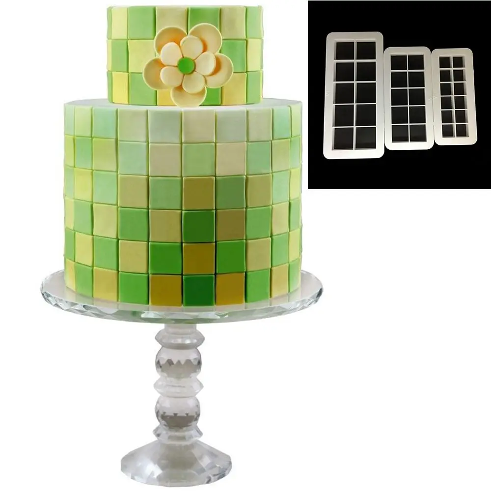 

TTLIFE 3pcs Geometry Square Grid Cookie Cutter Fondant Cake Mold Pastry Chocolate Cupcake Dessert Decorating Tools Baking Moulds