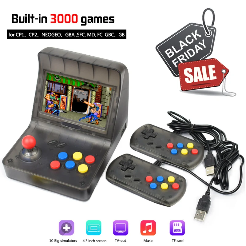 

Mini Handheld Game Console Dual gamepad Retro Arcade 64 bit Video game console 4.3" screen Built-in 3000 Game support TV Out