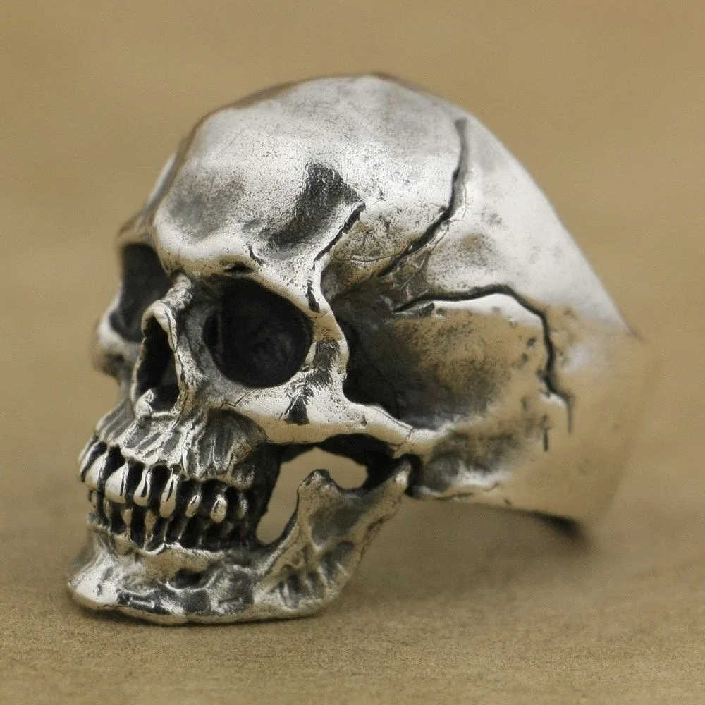 

Vintage Hip Hop Skull Rings For Men Steampunk Jewelry Big Alloy Rock Locomotive Wind Crack Skeleton Ring
