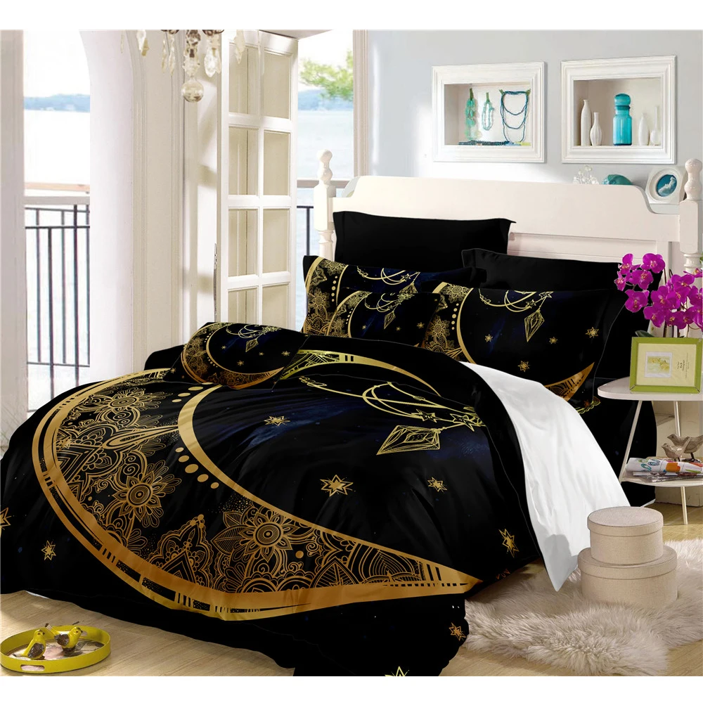 Us 26 25 49 Off Bohemia Black Bedding Set Golden Elephant Moon Mandala Duvet Cover India Style Pillowcase Home Decor D49 In Sets