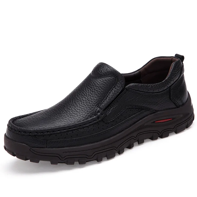 ZUNYU/осенне-зимняя обувь из натуральной кожи мужская повседневная обувь на толстой подошве Мужские Кожаные Мокасины высокого качества размеры 38-48 - Цвет: BLACK