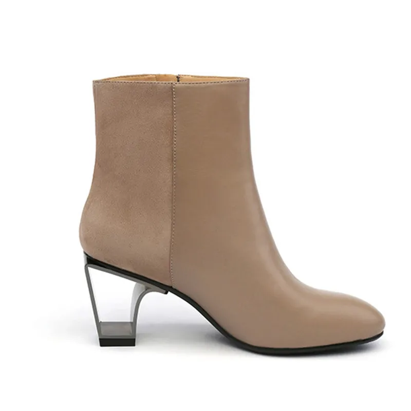 Cuero Botines Cremallera Chelsea Altos Khaki Femina Chunky Otoño Lateral Tobillo Botas Genuino Jadyrose negro De Mujeres 7 Tacones Cm qzwxYStaF