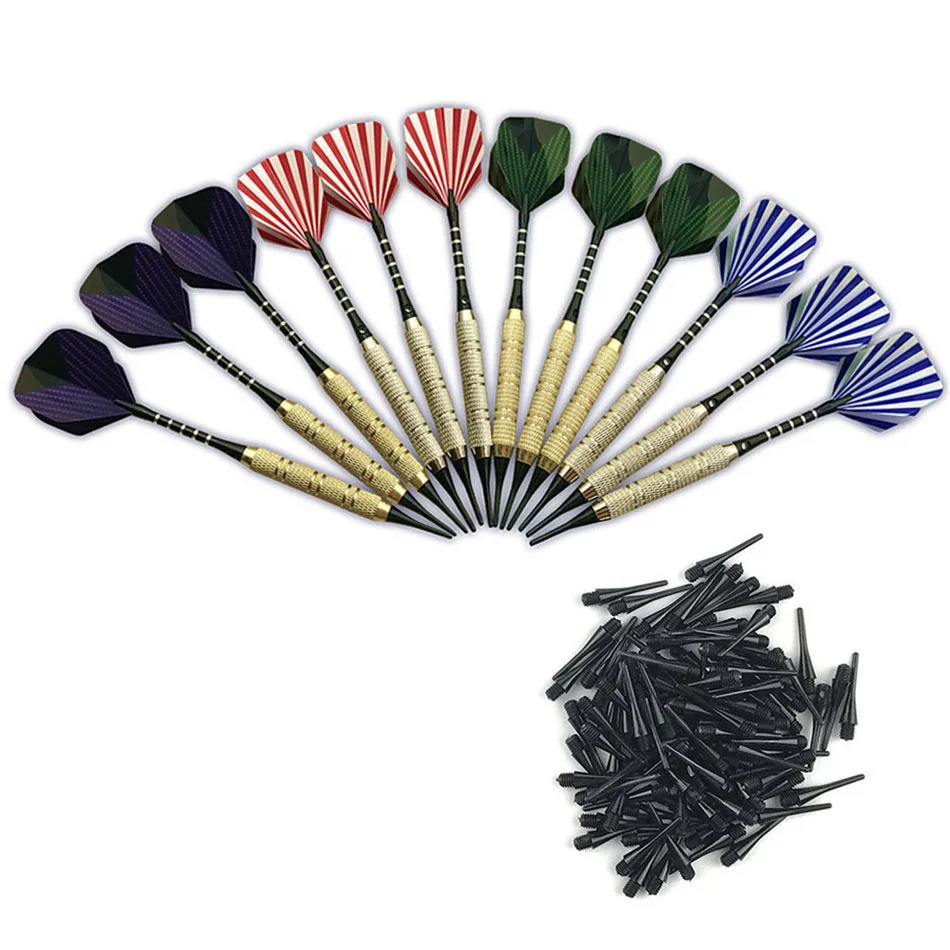 12 pcs Plastic Soft Tip Darts With 100 Extra Tips  Nice Flights Set Tips Needle Replacement professional Electronic Dart A
