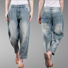 Лучшие selling2018 летние женские джинсы шаровары плюс размер свободные брюки для женщин хлопковые джинсовые брюки, Капри S M L XL XXL 3XL