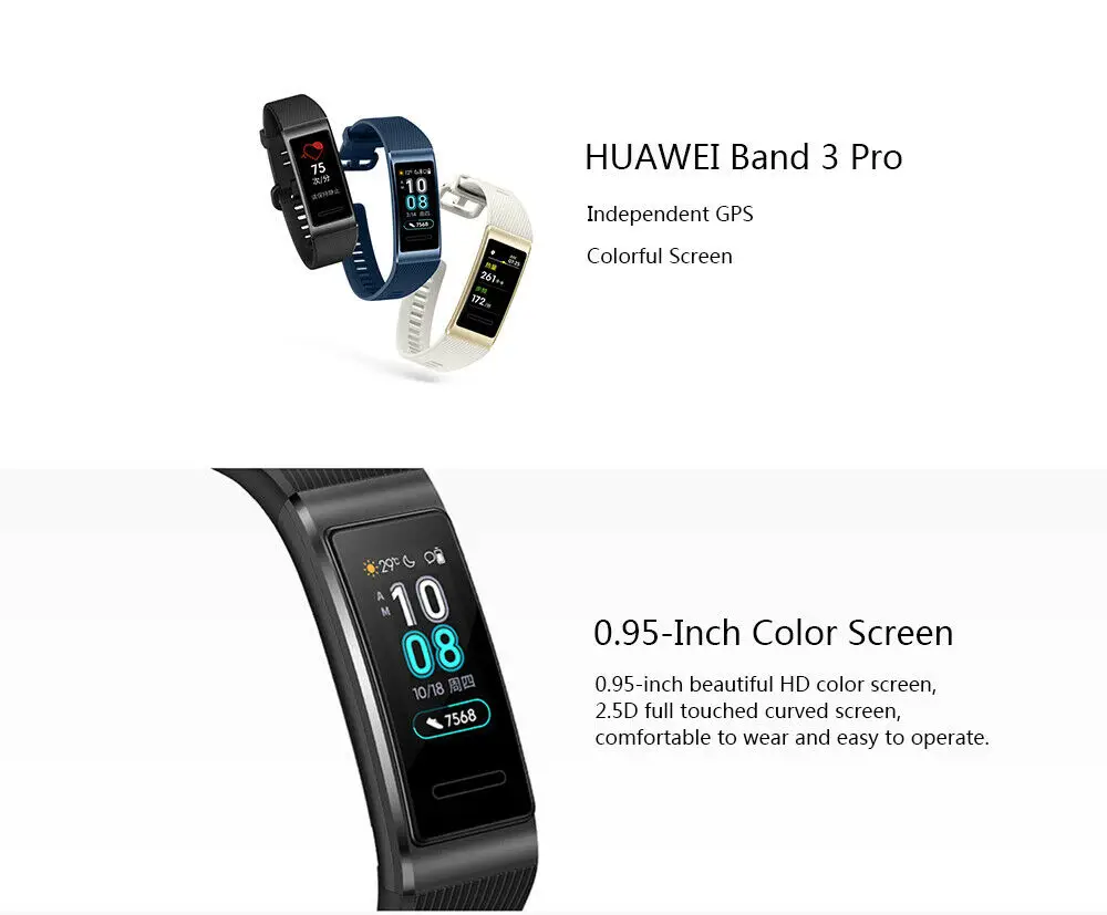 Huawei Band 3 Pro Смарт браслет 0 95 дюйма трекер плавание Водонепроницаемый Bluetooth фитнес