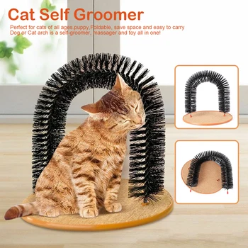 

Soft Bristle Arch Cat Self Groomer With Round Fleece Base dog Toy Brush scratcher For Pets Scratching Devices pet Supplies