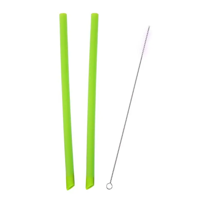 2 шт. многоразовый силикон соломинки набор для бара вечерние Кухня с щетки Защита окружающей среды чистые Кухня аксессуары - Цвет: Green