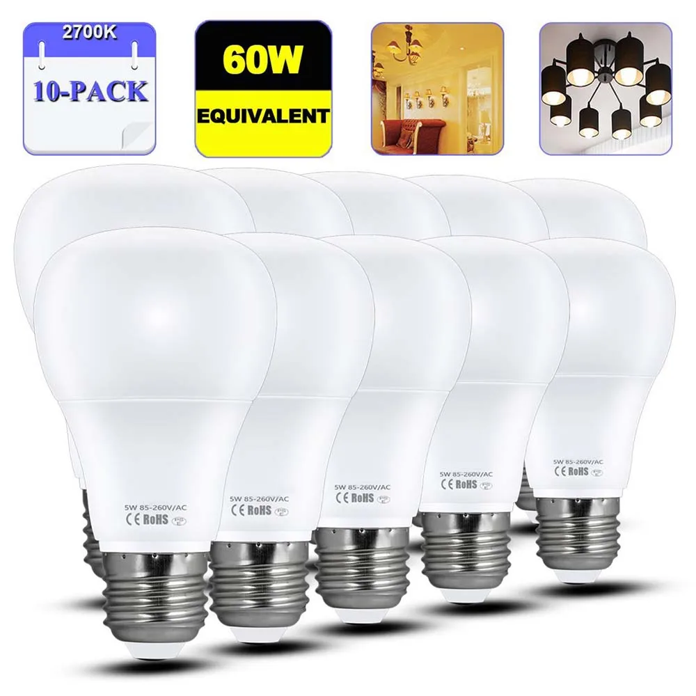 10pcs LED Light Bulbs 5W LED Bulbs Soft White A19 Energy Efficient for