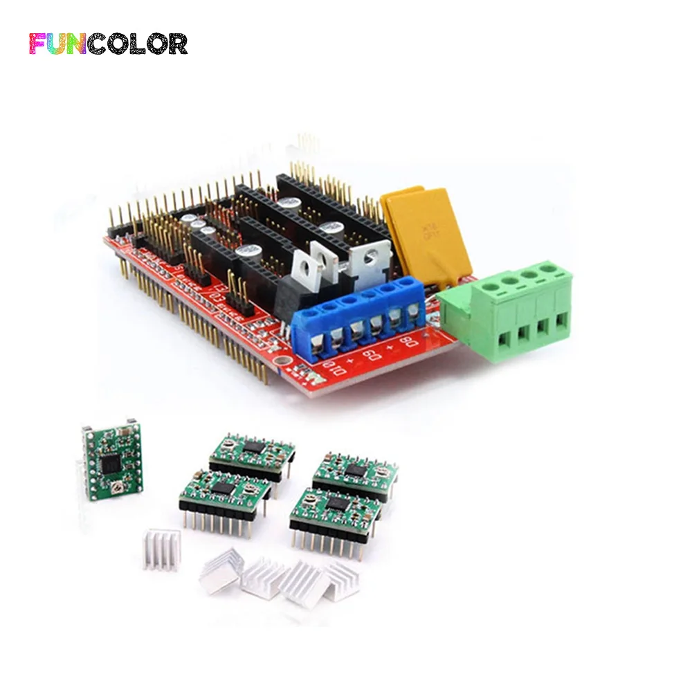 

2019 Funcolor 3D Printer Parts RAMPS 1.4 3D PRINTER CONTROLLER+5pcs A4988 Drivers +5pcs Heatsink Kit for 3D Printer Accessories