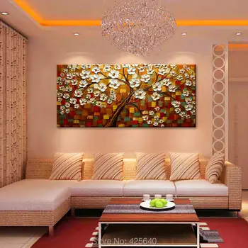 

Canvas painting on the wall painting for entrance way canvas wall art photos palette knife hand painted white flower tree