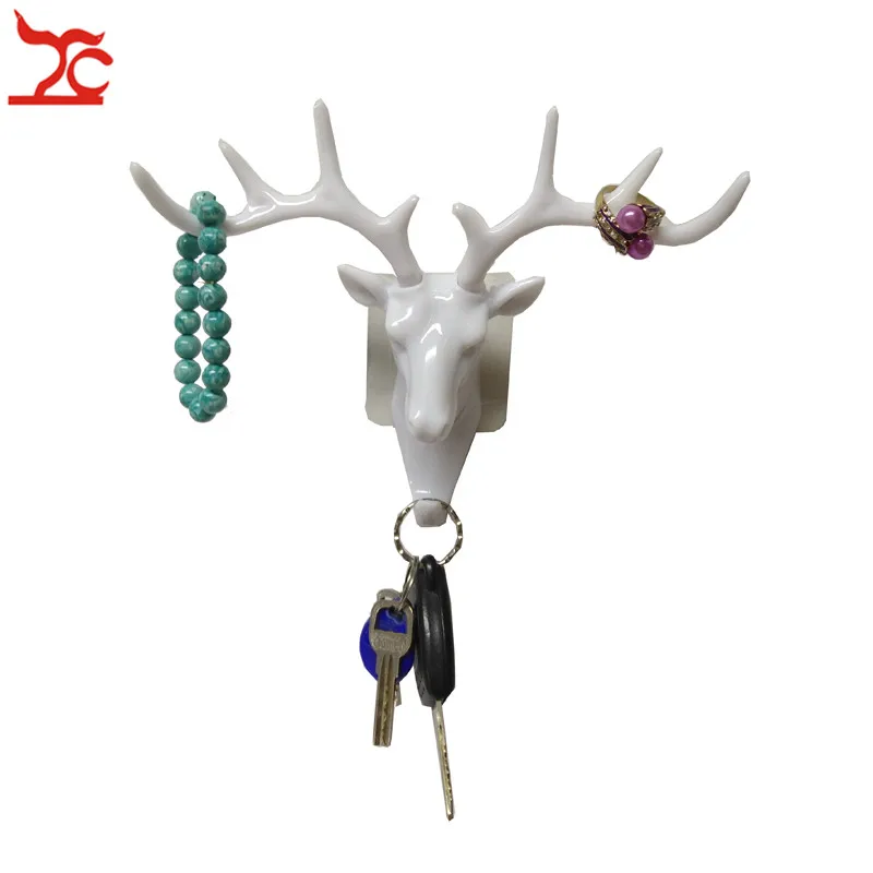 Крутой пластиковый крючок с головой оленя, вешалка для ювелирных изделий, кольцо, ожерелье, браслет, настенный держатель для двери шкафа, Декор, вешалка для крючка - Цвет: WHITE