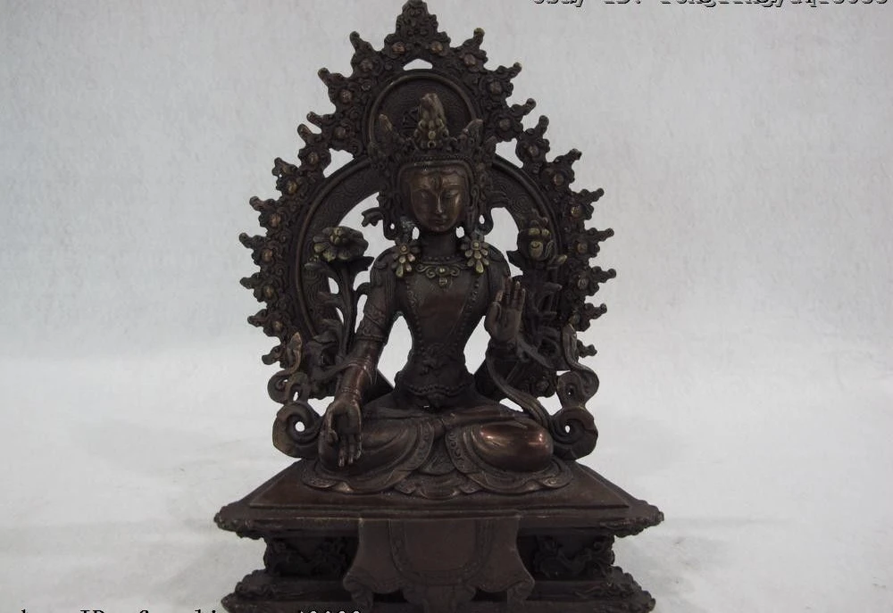 

7 Tibet Temple Buddhism Pure Copper Bronze White TaRa Kwan Yin Goddess Guan Yin