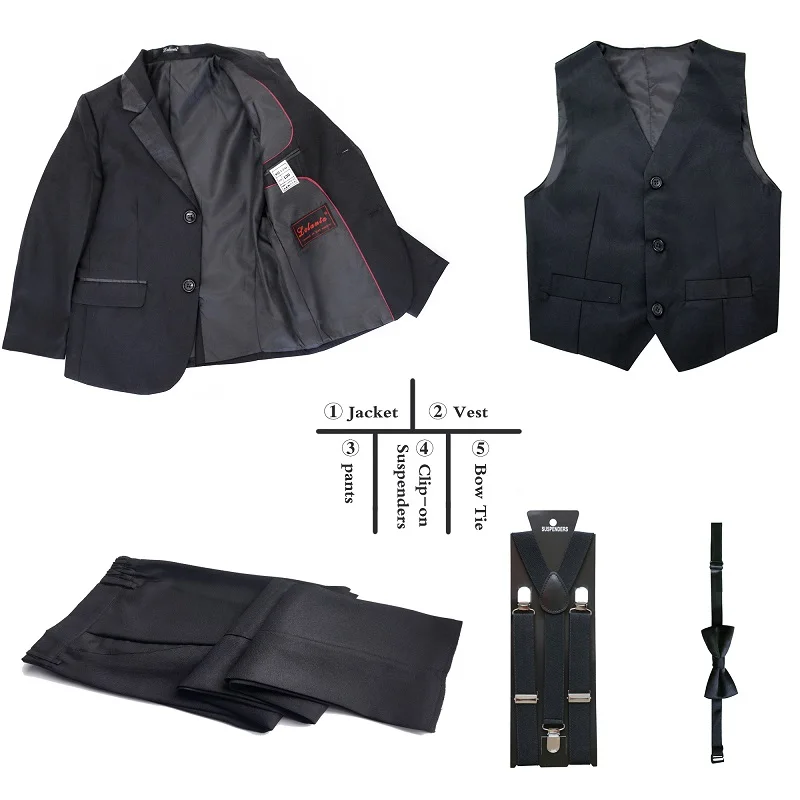 NEW CHILDREN BOYS CHILDREN WEDDING FORMAL PARTY BLACK TUXEDO SUIT S 4T 5-18