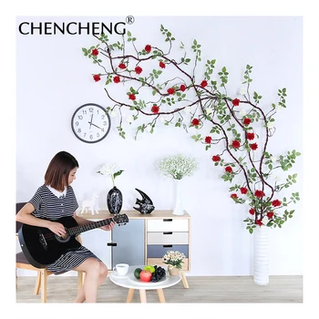 

CHENCHENG 3 Meters Fake Rose Vine Artificial Flower Rattan Wedding Wall Hanging Living Room Bedroom Hotel Hotel DIY Decoration
