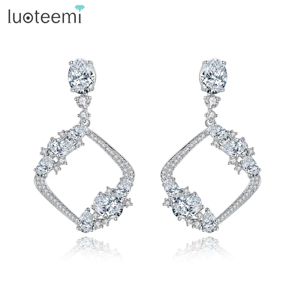 Изысканные квадратные висячие серьги LUOTEEMI для женщин Роскошные Модные женские