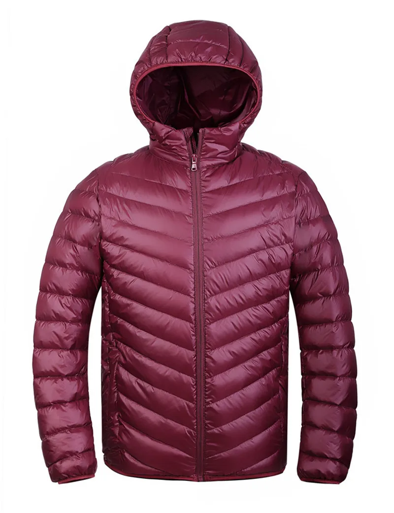 Мужской пуховик, зимняя мужская Ультралегкая куртка, 95% утиный пух, мужской пуховик, уличная куртка с воротником, Зимняя парка, пальто - Цвет: wine red