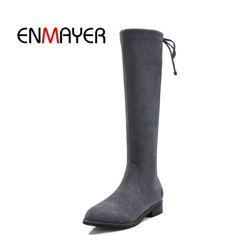 Up Stiefel Lace Quadratische Runde Cr1455 Kappe Med Schwarz Schuhe Starke Winter Black brown gray Heels Mode Frauen Enmayer Flock Kniehohe 6xnwqBROSE